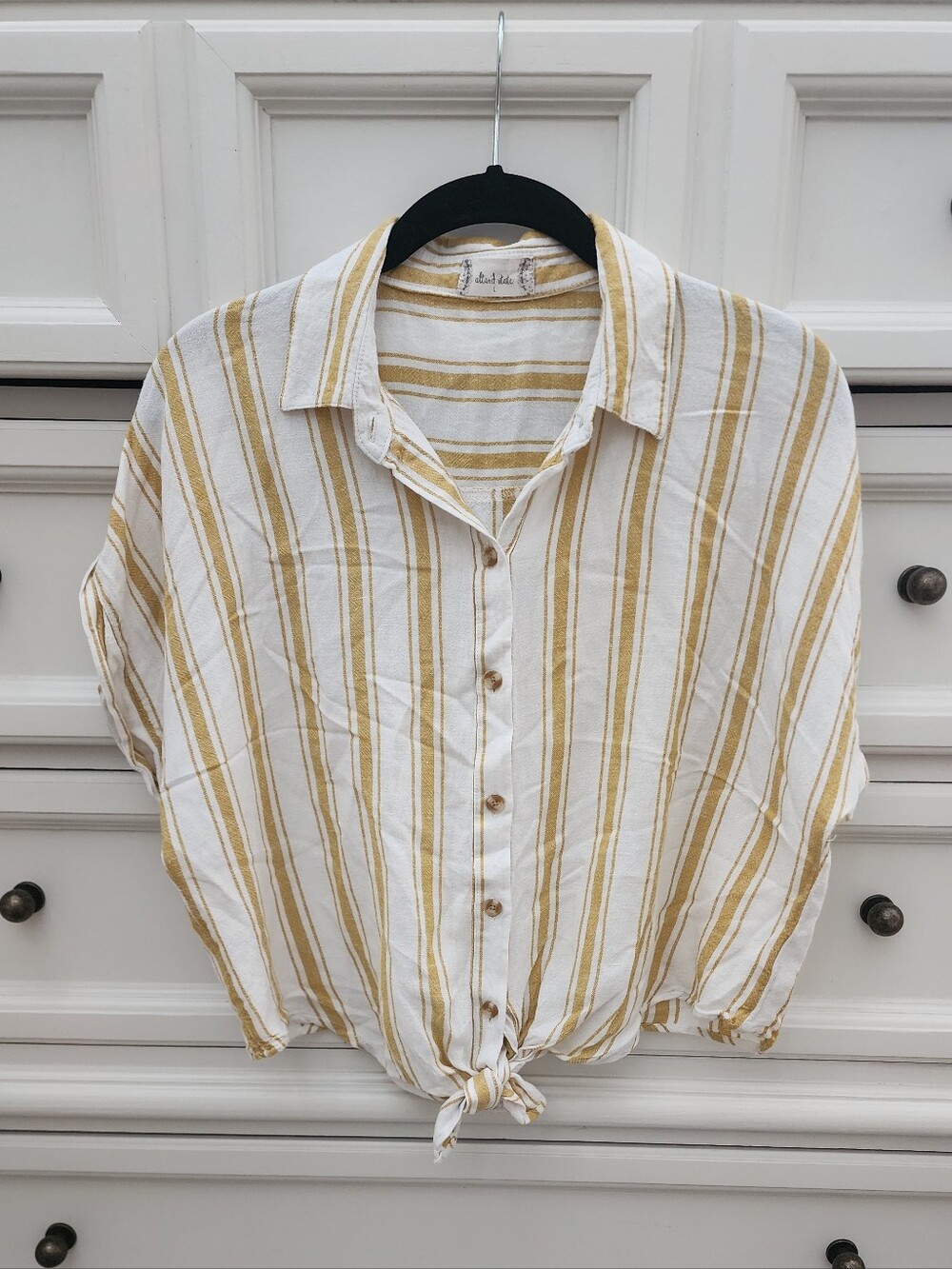 Altar'd State White & Mustard Striped Button Shirt